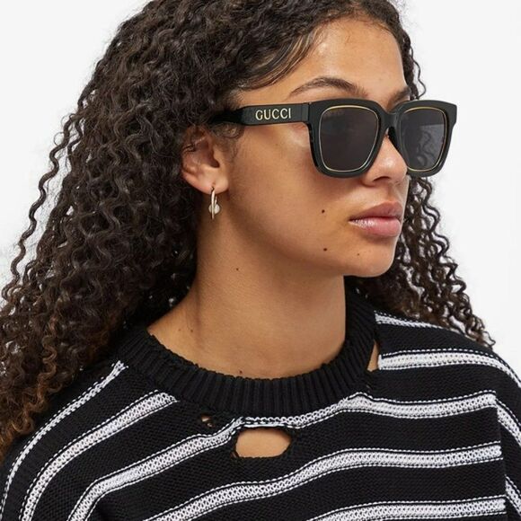 NEW Gucci GG1136SA 001 Black/Gold Grey Square Women Sunglasses GG 1136SA - Picture 4 of 14